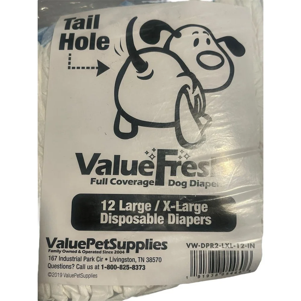 Value Fresh Dog Diapers L/XL Female Disposable 12 Count White 12 Count Full
